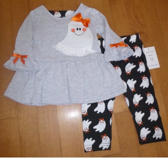 Baby Girls Halloween Friendly GHOST Outfit Tunic Leggings Size 12 mo  NWT - Picture 1 of 5